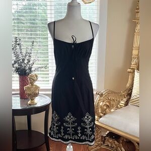 B. Smart Black Dress with White Embroidery